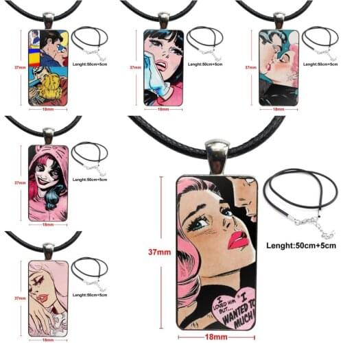 Pop Art Comic Brand Steel Color Jewelry Fashion Statement Necklace Glass Necklaces Pendants For Girls Wholesale