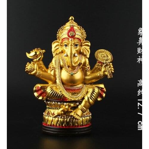 Wholesale Buddha supplies 13CM HOME Family efficacious protective- Indian Buddhism Elephant god gilding statue Decoration