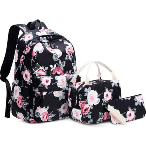 Resistant Lightweight 3pcs/Set Backpack Flower Printing Female Laptop packbags College School Bags for Teenager Girls Bookbag