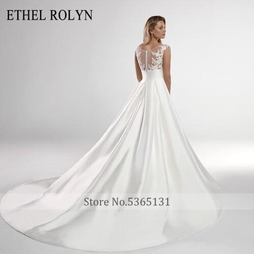 ETHEL ROLYN Sexy V-neck Soft Satin Vintage Wedding Dress 2021 Simple Elegant Bride Dresses A-Line Wedding Gowns Vestido De Noiva