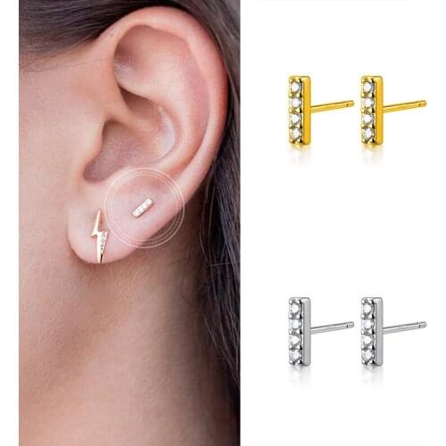 Exquisite Bar Crystal Stud Earrings 925 Sterling Silver Ear Needle Minimalist CZ Earring Fashion Jewelry For Women Birthday Gift