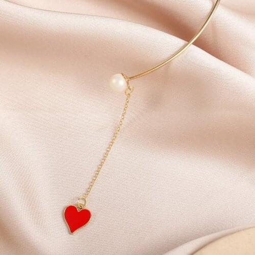 Loving Red Heart Pendant Ear Cuff Formal Occasion For Women Party Gift Fashion Jewelry Drop Shipping Hook Earrings Set Pearl