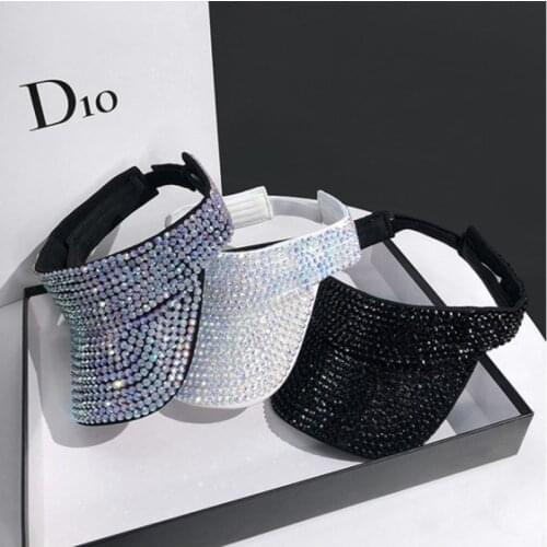 Hat empty top with diamond mens and womens summer empty top hat visor niche fashion sunscreen capless cap