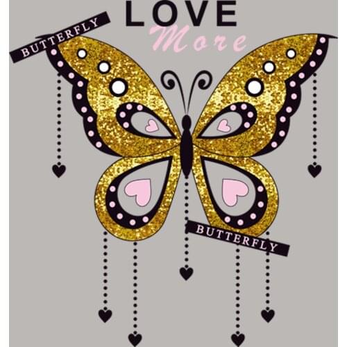 Love Butterfly Thermal Stickers Heat Transfer Vinyl Fashion Diy Tops Appliqued Patches Girl T-Shirt Dresses Parches