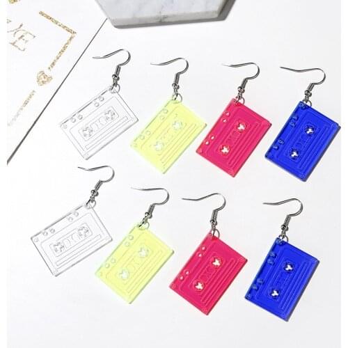 Retro Vintage Tape Acrylic Earrings For Women Girl White Blue Yellow Pink Color Charm Fashion Ears Jewelry