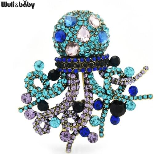 Wuli&baby Luxury Rhinestone Squid Fish Brooches For Women Unisex 2-color Beauty Sea Animal Party Office Brooch Pin Gifts