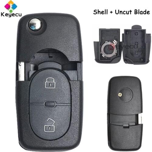 KEYECU Replacement Flip Remote Car Key Shell Case With 2 Buttons & CR1620 Battery Position - FOB for Volkswagen Bora Golf Passat