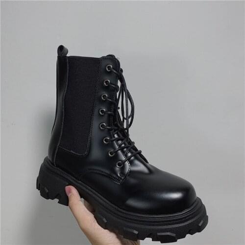 New Black Platform Combat Ankle Boots for Women Lace Up Buckle Strap Woman Shoes Winter Biker Boots Boots for Women999
