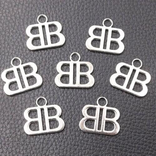 10pcs/ Lot Silver Plated BB Letters Pendants Fashion Bracelet Earring Accessories DIY Charms For Jewelry Crafts Making 22*20mm