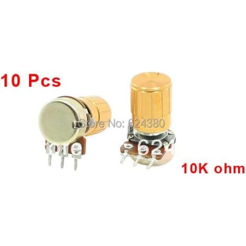 10 Pcs / Lot x WH148 10K OHM B10K 5% 6mm Split Knurled Shaft Single Turn Rotary Linear Taper Potentiometer Carbon Pot w Knob
