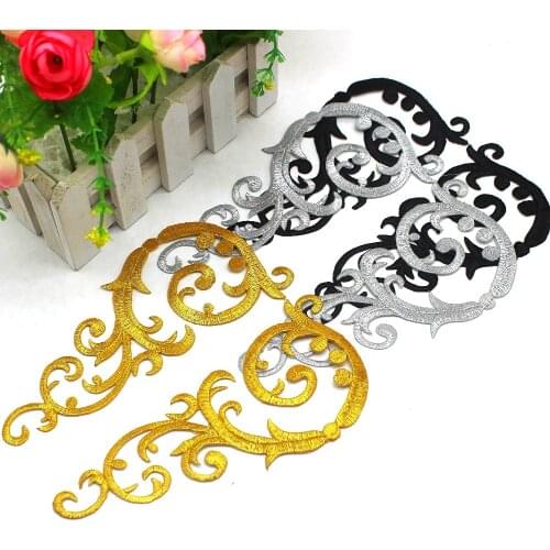 YACKALASI 3 Pairs/Lot Gold Embroidered Appliqued Lace Cosplay Costume Patches Gold And Silver Flower Iron on Venise Trims 16*9cm