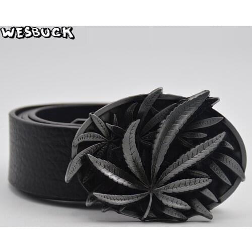 5 PCS MOQ WesBuck Brand Silver Leaf Metal Belt Buckle Cool Fashion Oval Belt Buckle Men Jeans accessories buckle With PU belt
