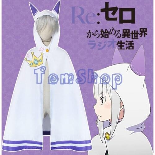 Anime Re: Zero kara Hajimeru Isekai Seikatsu Emilia Cosplay Cat Ears Cloak Cape Halloween Costumes