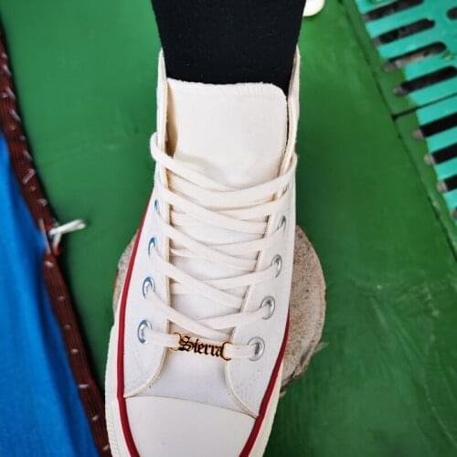 DUOYING Custom Name Shoe-buckle Old English Font Kids Adult Leisure Sneakers Lazy Shoe Tags Stainless Steel Nameplate Charms