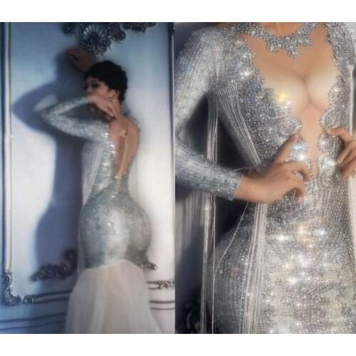 White long evening dress party girl nightclub bar female singer DJ guest gogo costume