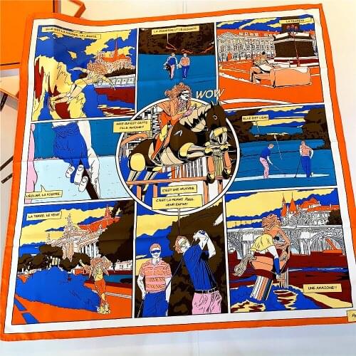 90cm Brand Hijab Scarf Women Bandana Handmade Curled Twill Silk Square Scarf "The Sports" Foulard Head Scarves