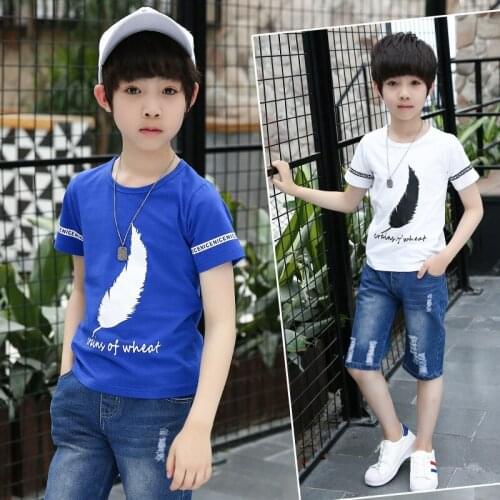 Kids Boys short-sleeved T-shirt letter feathers new summer shirt