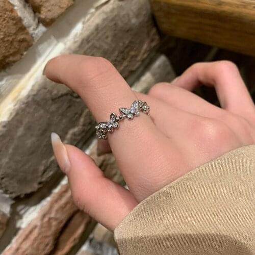 Binmonray 925 Sterling Silver Micro Inlaid Zircon Butterfly Rings Women Girl Delicate Elegant Fairy Luxury Forest Rings Jewelry