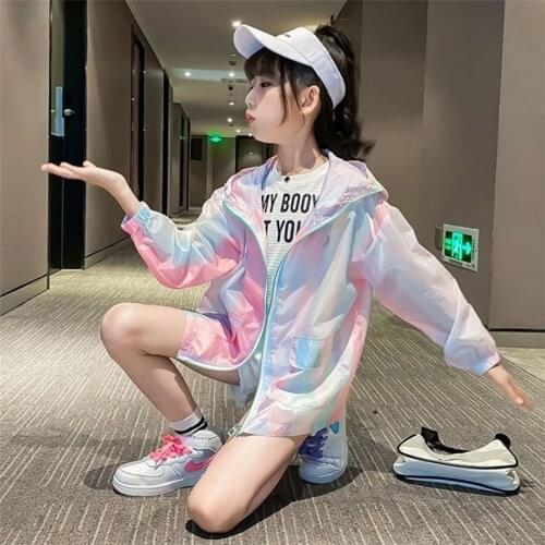 3-12Y Kids Girl Clothes Sets Summer Fashion Sunscreen Hooded Coats T-shirt Dress Child Girl Streetwear Outfits Kids Clothes