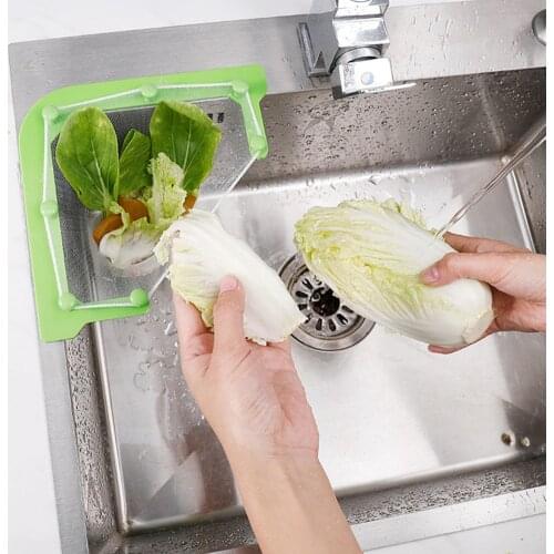 Sink Basket Vegetable Fruit Hanging Net Filter Bag Multi-Purpose Triangle Sieve Rack Kitchen Drain Shelf Support Corner