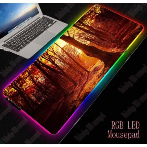 40*90cmFalling Autumn Leaves Forest Large RGB Non-slip LED Mouse Pad Gaming Accessories Laptop PC Mousepad XXL Keyboard Desk Mat