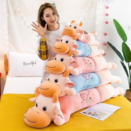 Creative Lying Style Cow Rose Milk Striped PP cotton Stuffed Toys Pillow Cartoon Plush for Women Children Girls Christmas Gift