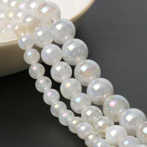 6/8/10mm Natural Glitter White Cracked Crystal Agates Stone Round Loose beads For Diy Jewelry Making Bracelet Accessories 15