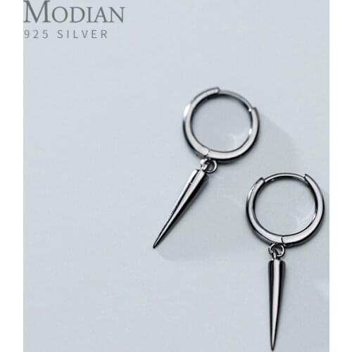 Modian Fashion Black Geometric Cone Hoop Earring for Women Genuine 925 Sterling Silver Simple Earring Fine Jewelry Bijoux