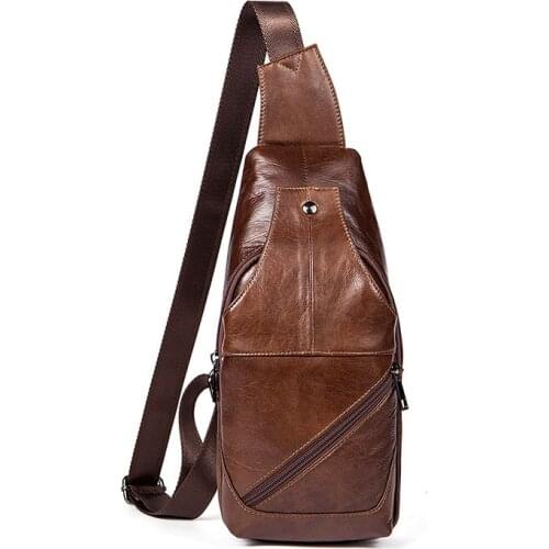 Mens Biker Motor Fashion Leather Chest Pack Small Bag Casual High Street Crossbody Bags Mobile Phone Purse Packing Pouch Bags