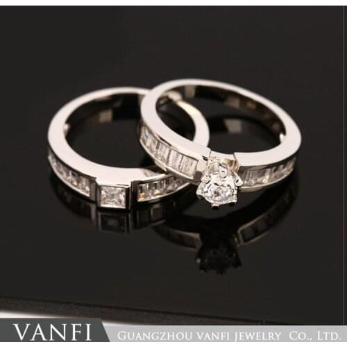 Kfvanfi zircon stone copper material couple ring sets gold color silver color wedding bands engagement rings for women bijoux