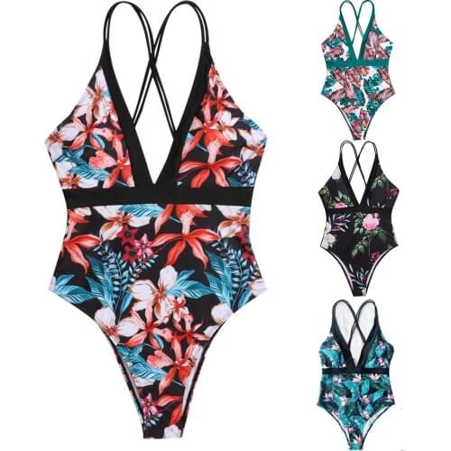 2021 New One Piece Printed Womens Swimsuit Sexy Halter High Waist Fashion Beach Bikini Pool Party Set