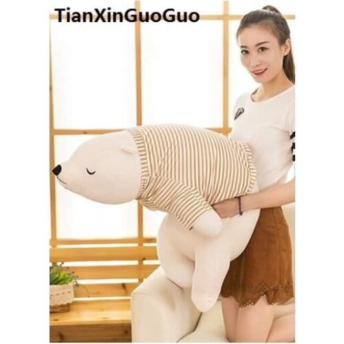 Huge 110cm cartoon soft polar bear plush toy lovely beige bear dressed stripes cloth sleeping pillow Valentines Day gift w2592