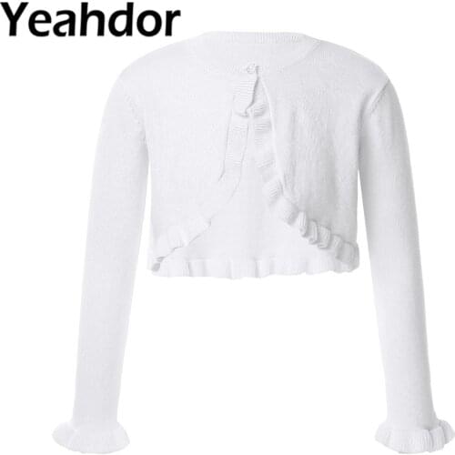 Girls Long Sleeve Coats Flower Girls Dress Boleros One Button Closure Ruffle Cardigan Shrug Communion Wedding Jacket Kids Wrap
