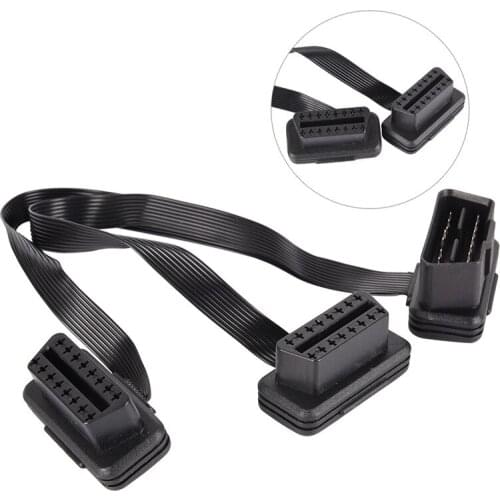 Flat 16Pin ELM327 OBD2 Male To Dual Female Y Splitter Elbow Extension Cable Lead new