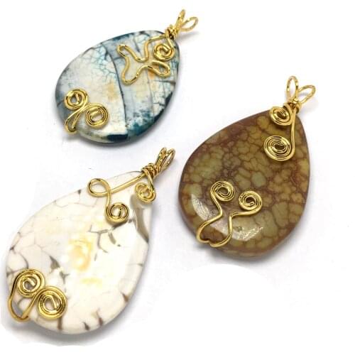 Natural Stone Pendant Gold Color Wire Wrap Water drop shape Pendants for Jewelry Making DIY necklace accessories