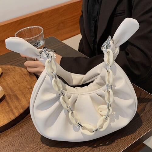 Luxury Soft Leather Shoulder Bags Ladies Chains Handbags Girls Solid Color Fashion Casual Hobos Bag Vintage Armpit Bag Women Sac