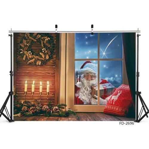 Christmas Candel Vintage Wooden Wall Window Santa Photography Decoration Children Baby Backdrops Background Photo Studio Props