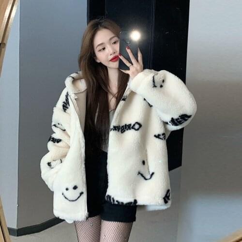Student Style Chic Fried Street Zipper Cardigan Sweater Womens Autumn And Winter Clothes Large Size Fat Mm Lazy Style Fur Coat
