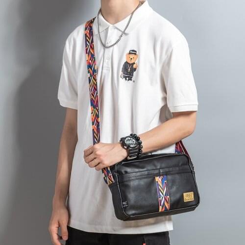 Street Trend Mens Pu Messenger Bag Retro Crossbody Shoulder Bags Travel Bag Man Purse Small Sling Pack For Youth Male Cellphone