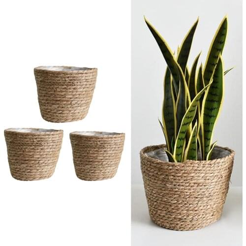 Seagrass Woven Storage Wicker Basket Flower Plant Pot Straw Bag Planter Pot Home