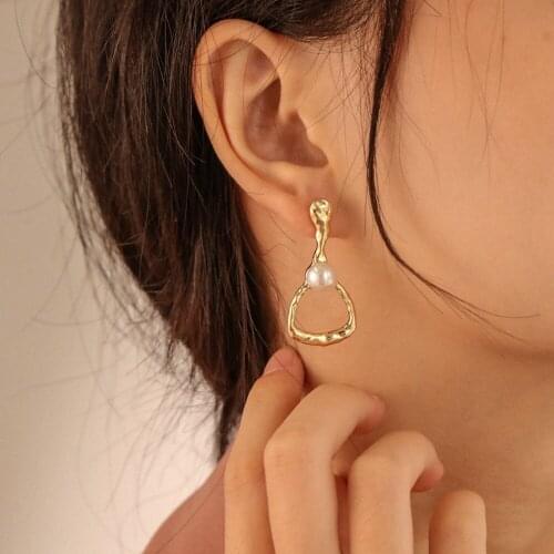 CHUNSHI EMO Simple Vintage Metal Triangle Love Life Tree Earring Pearl Geometric Earrings2021 Trend Impact Carved Rose For women