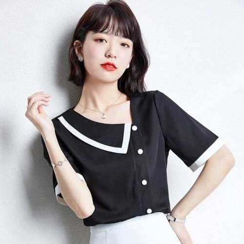 Womens Shirt Short Sleeve Chiffon Blouses Top Fashion Solid Color Top 2021 Summer Blusas