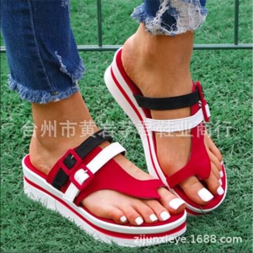 2021 summer womens fashion wedge sandals casual beach womens thick-soled open-toe shoes ladies color-blocking buckle sandals