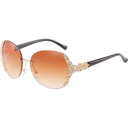 Women Oversized Sunglasses Rimless Rhinestone Sun Glasses for Female 2019 Brand Designer Fashion Large Face Decoration Uv400