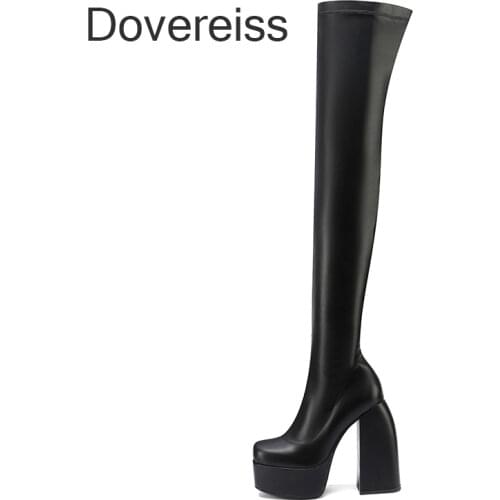 Dovereiss Fashion Zapatillas Mujer Winter Sexy Zipper Goth Punk Ankle Platform Rose Red Rivets Waterproof Knee High Boots 40 41