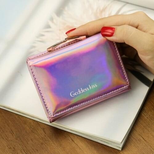 Ms. Laser Wallet Womens Short 2019 Korean Student Card Pack Cute Small Fresh Multifunctional Folding Coin Purse Coin