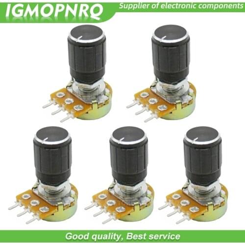 1Lot= 10 pair(20pcs) WH148 Shaft Amplifier Dual Stereo Potentiometer 3Pin 15mm + 13*17mm volume control knob black 10k 20k 50k