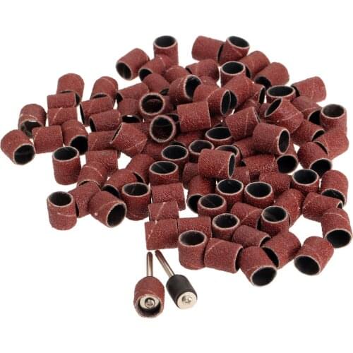 100Pcs Grit 80# 9.5mm Drum Sanding Kit Nail Drill Bits+2Pcs 3.17mm Sanding Band Mandrel for Rotary Tool Dremel Accessories