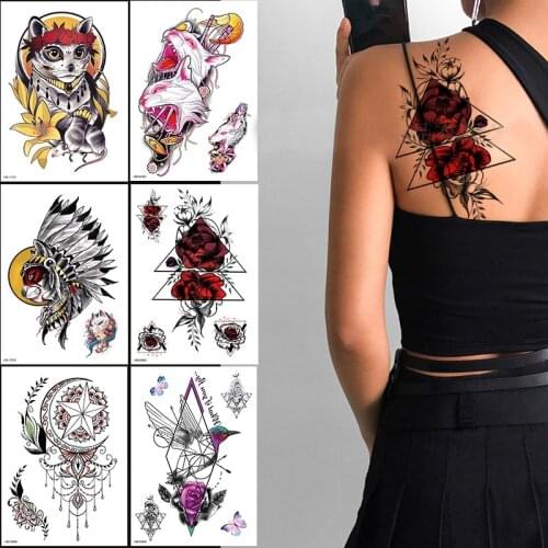 14.8x21cm Half Arm Tattoo Stickers Flowers Cat Fox Tiger Sketch Waterproof Temporary Tattoos Korean Japanese Geisha Fake Tattoos
