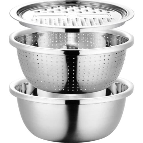3pcs stainless steel pot vegetable cutter slicer drain basket sieve Colanders Kitchen Tool grater strainer Rice Washing Filter